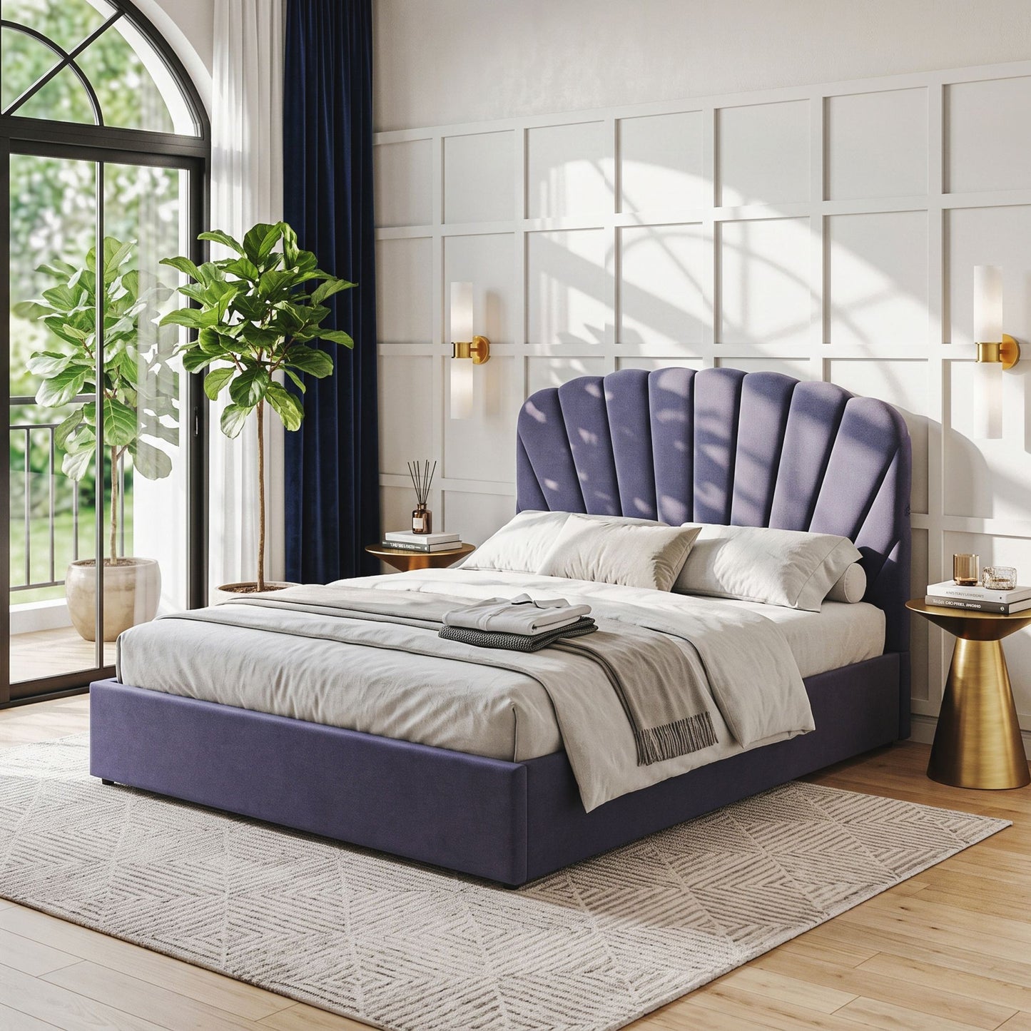 Faenza Bed Frame with Lift Up Storage and USB Ports - Grey Queen