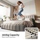 Lunexa Upholstered Gas Lift Bed Frame with Foldable Bench PVC Leather Platform Bed with Storage - Grey Double