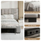 Lunexa Upholstered Gas Lift Bed Frame with Foldable Bench PVC Leather Platform Bed with Storage - Grey Double