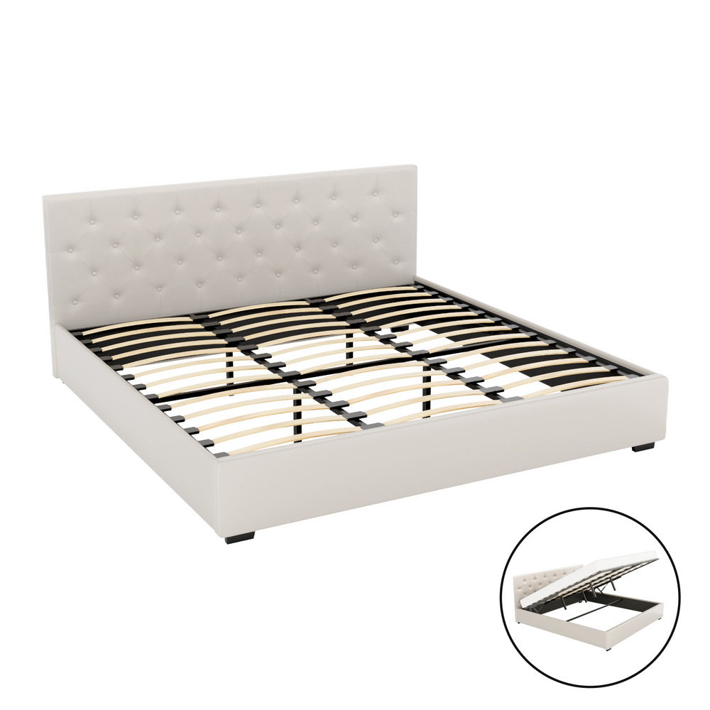 Samara Gas Lift Bed Frame - Beige King