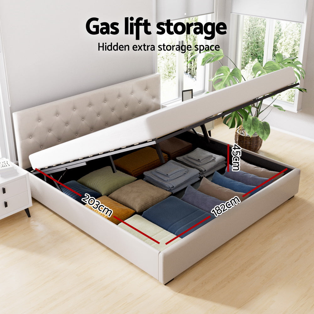 Samara Gas Lift Bed Frame - Beige King