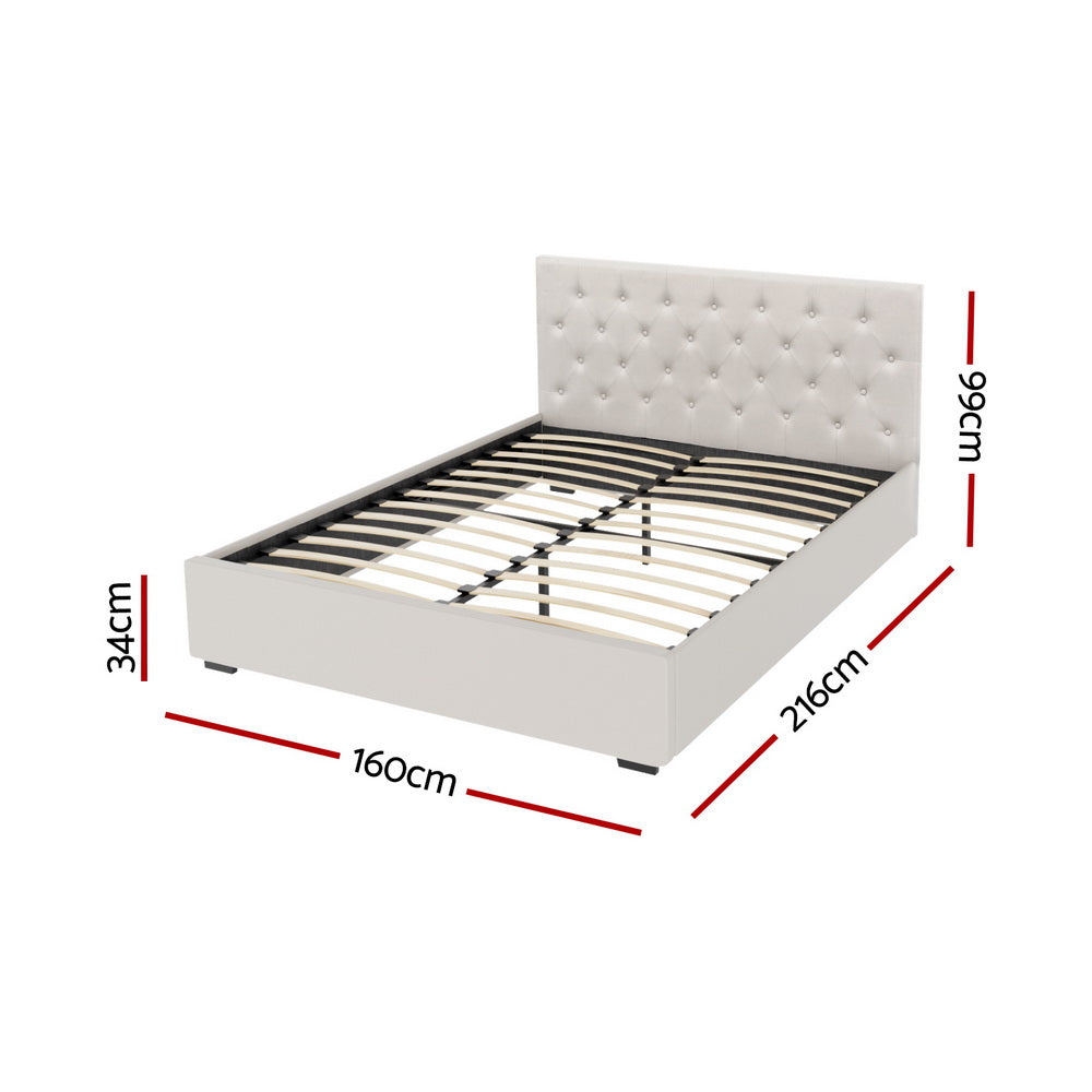 Samara Gas Lift Bed Frame - Beige Queen