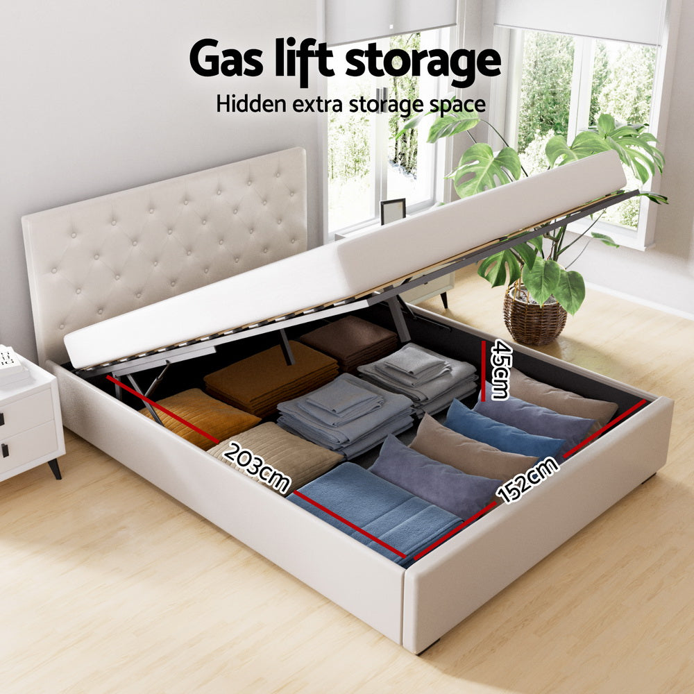 Samara Gas Lift Bed Frame - Beige Queen