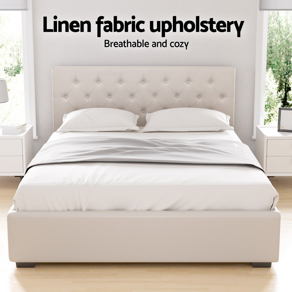 Samara Gas Lift Bed Frame - Beige Queen