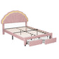 Casava Bed Frame with 2 Storage Drawers Upholstered Velvet Platform Bed LED Headboard - Pink Double