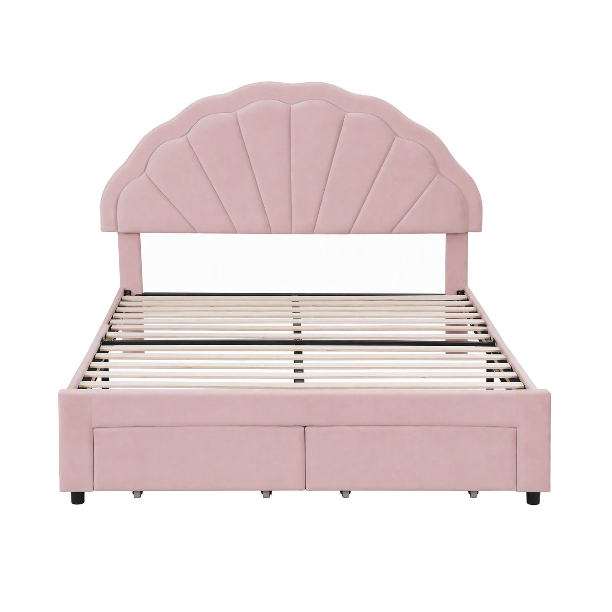 Casava Bed Frame with 2 Storage Drawers Upholstered Velvet Platform Bed LED Headboard - Pink Double