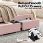 Casava Bed Frame with 2 Storage Drawers Upholstered Velvet Platform Bed LED Headboard - Pink Double