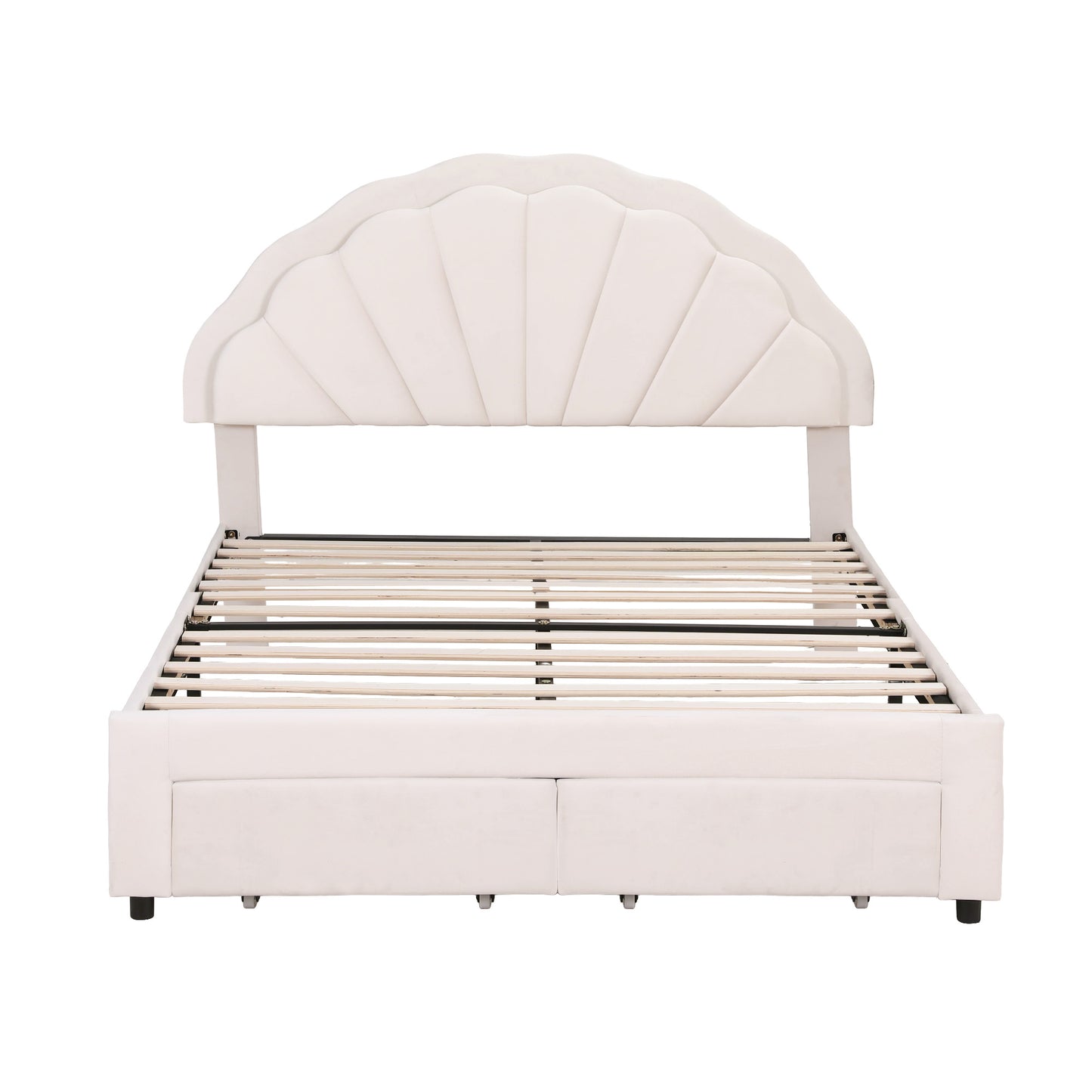 Casava Bed Frame Storage Charging Station Upholstered 3 Drawers LED - White Double