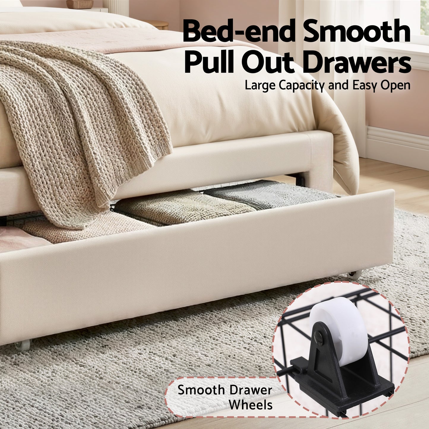 Casava Bed Frame Storage Charging Station Upholstered 3 Drawers LED - White King Single