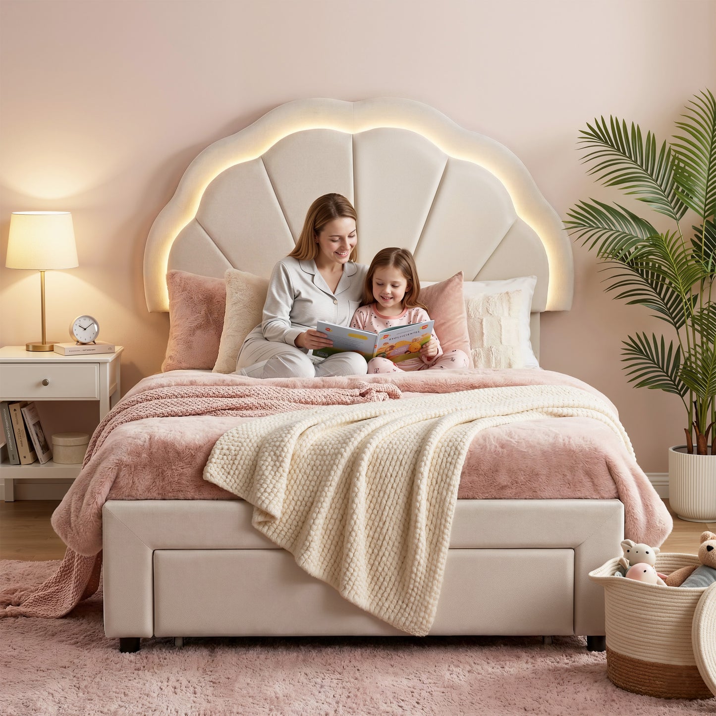 Casava Bed Frame Storage Charging Station Upholstered 3 Drawers LED - White King Single