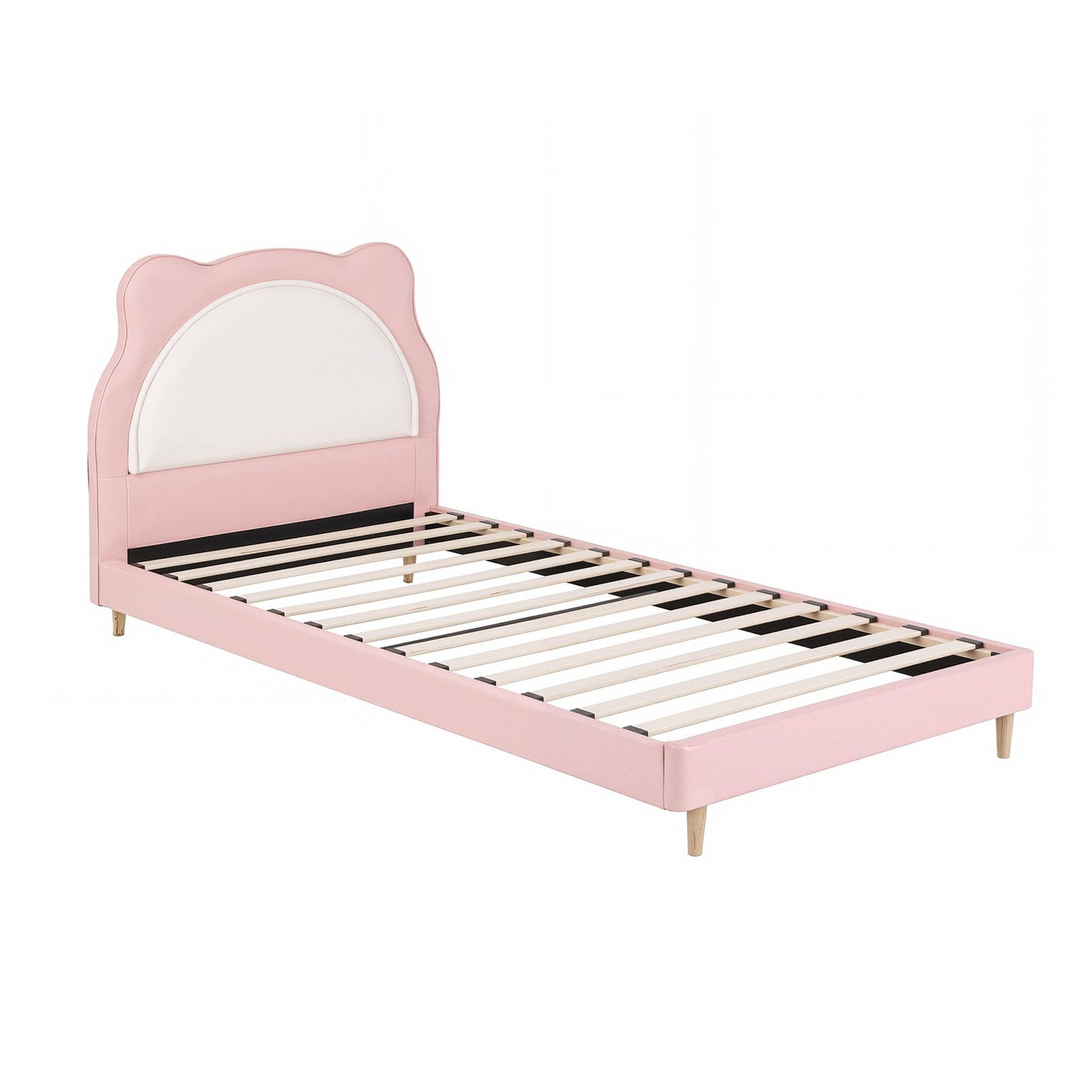 Sierra Kids Bed Frame Cute Animal Upholstered - Pink King Single