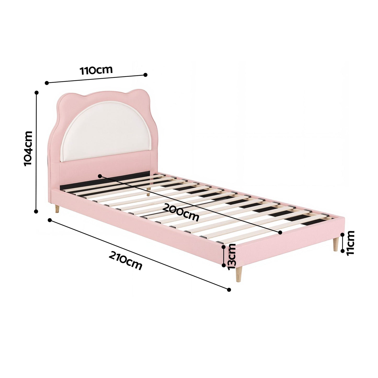 Sierra Kids Bed Frame Cute Animal Upholstered - Pink King Single