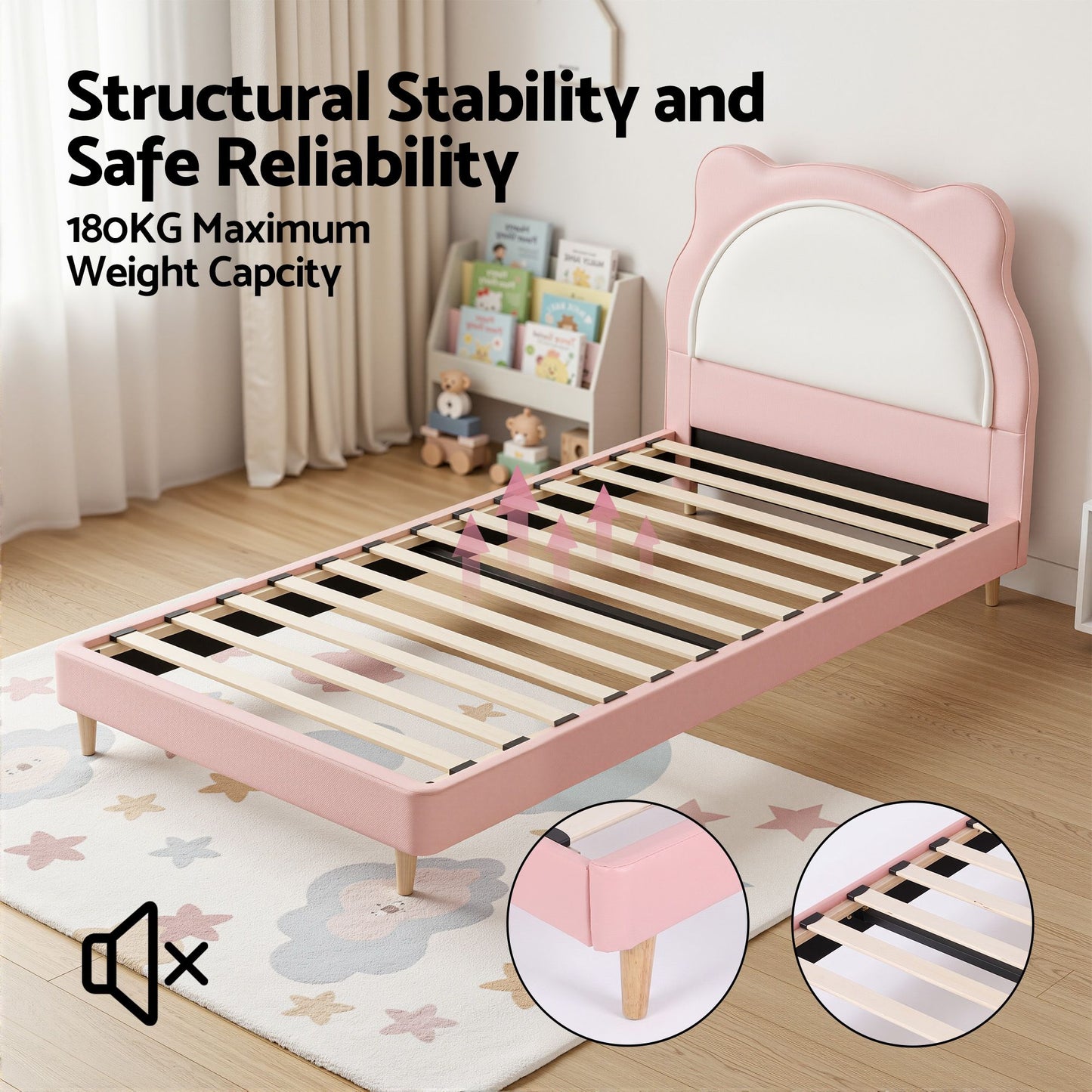 Sierra Kids Bed Frame Cute Animal Upholstered - Pink King Single