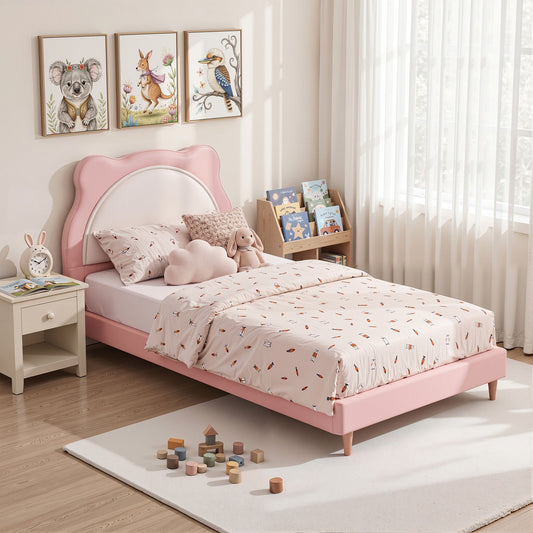 Sierra Kids Bed Frame Cute Animal Upholstered - Pink King Single