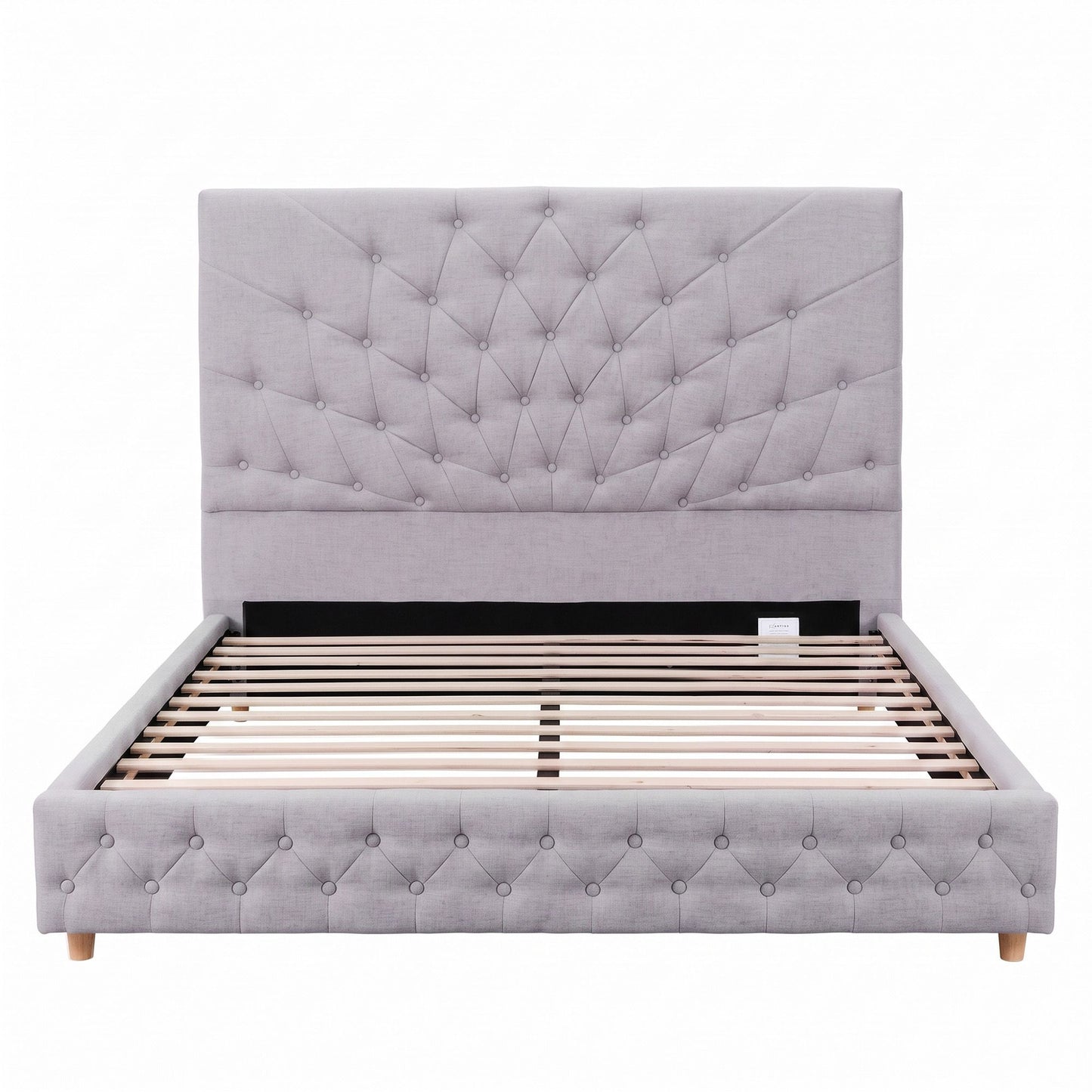 Calais Bed Frame with Tufted Headboard and Plywood Slats - Grey Double
