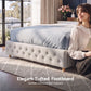 Calais Bed Frame with Tufted Headboard and Plywood Slats - Grey Double