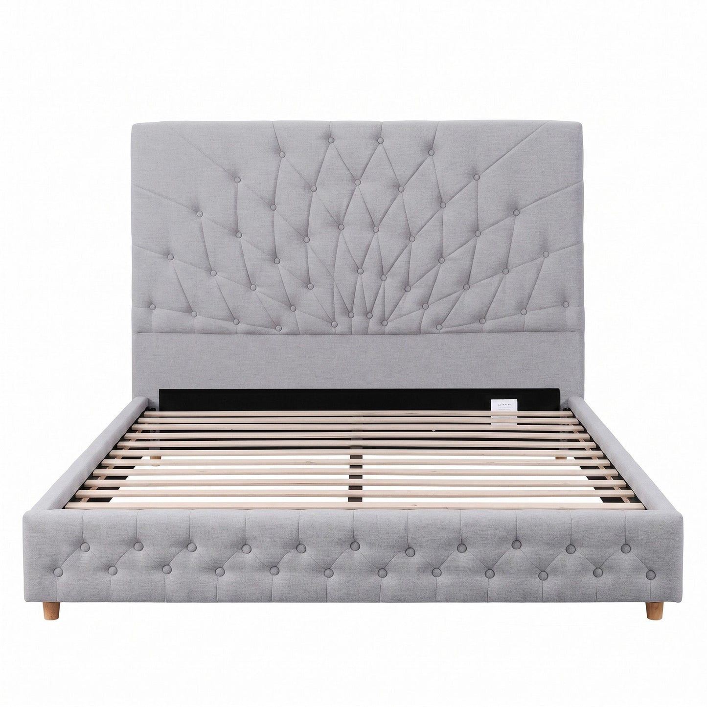 Calais Bed Frame with Tufted Headboard and Plywood Slats - Grey Queen
