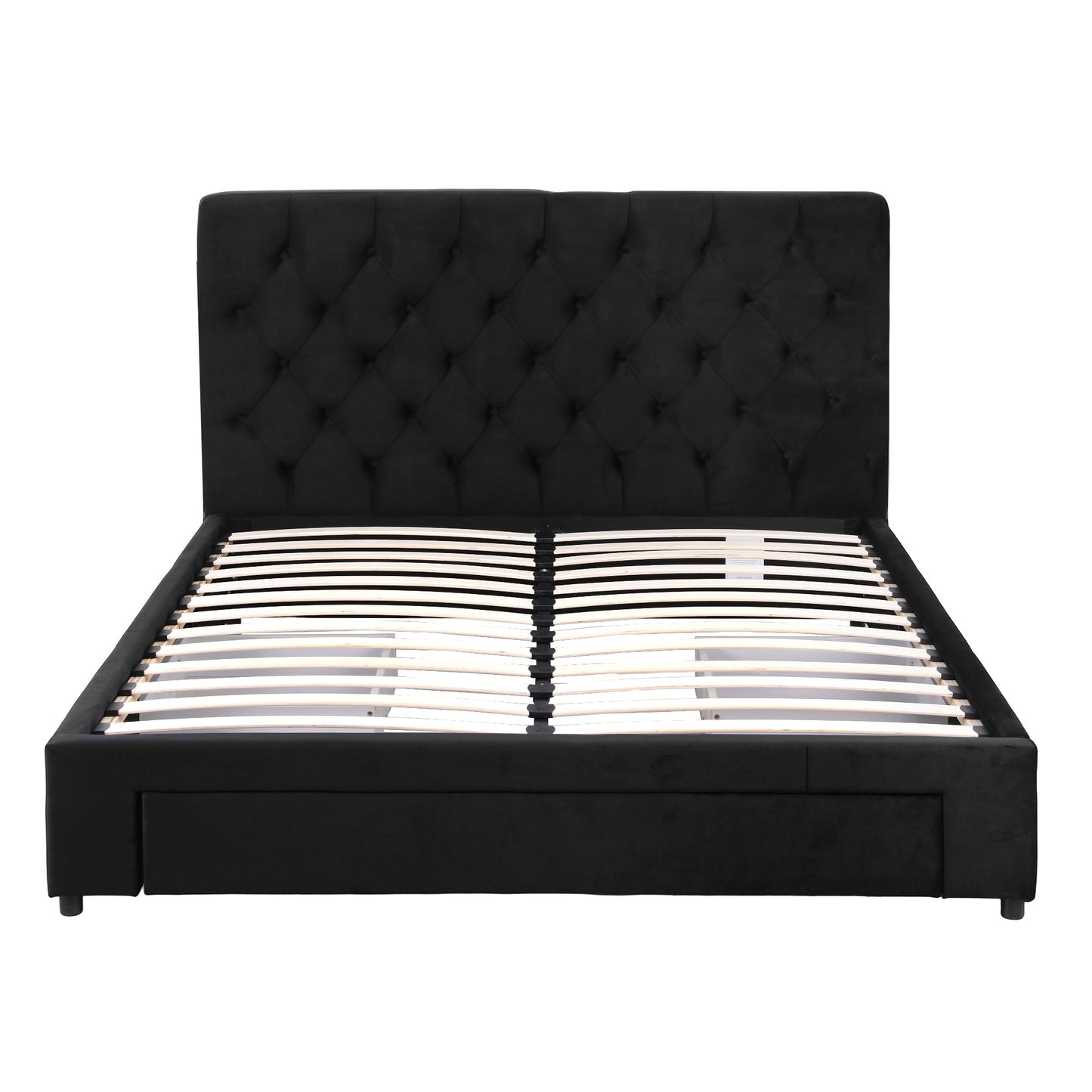 Naya Bed Frame Storage Charging Station Upholstered 3 Drawers USB Type-C - Black Double