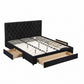 Bravix Bed Frame Storage Charging Station Upholstered 3 Drawers - Black King