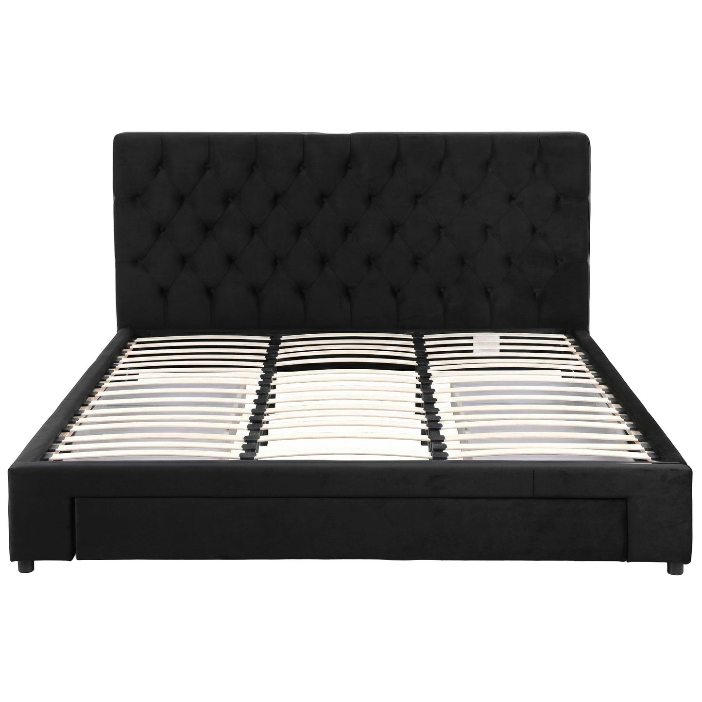 Bravix Bed Frame Storage Charging Station Upholstered 3 Drawers - Black King