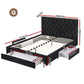 Bravix Bed Frame Storage Charging Station Upholstered 3 Drawers - Black Queen