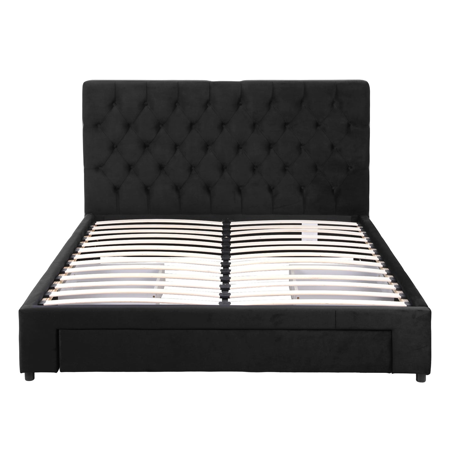 Bravix Bed Frame Storage Charging Station Upholstered 3 Drawers - Black Queen