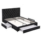 Bravix Bed Frame Storage Charging Station Upholstered 3 Drawers - Black Queen