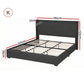 Orvani Bed Frame Gas Lift Storage Bed with Charging Ports Upholstered Geometric Headboard - Charcoal Grey King