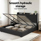 Orvani Bed Frame Gas Lift Storage Bed with Charging Ports Upholstered Geometric Headboard - Charcoal Grey King