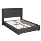 Sicily Bed Frame Gas Lift Storage Bed with Charging Ports Upholstered Geometric Headboard - Charcoal Grey Queen