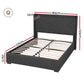 Sicily Bed Frame Gas Lift Storage Bed with Charging Ports Upholstered Geometric Headboard - Charcoal Grey Queen