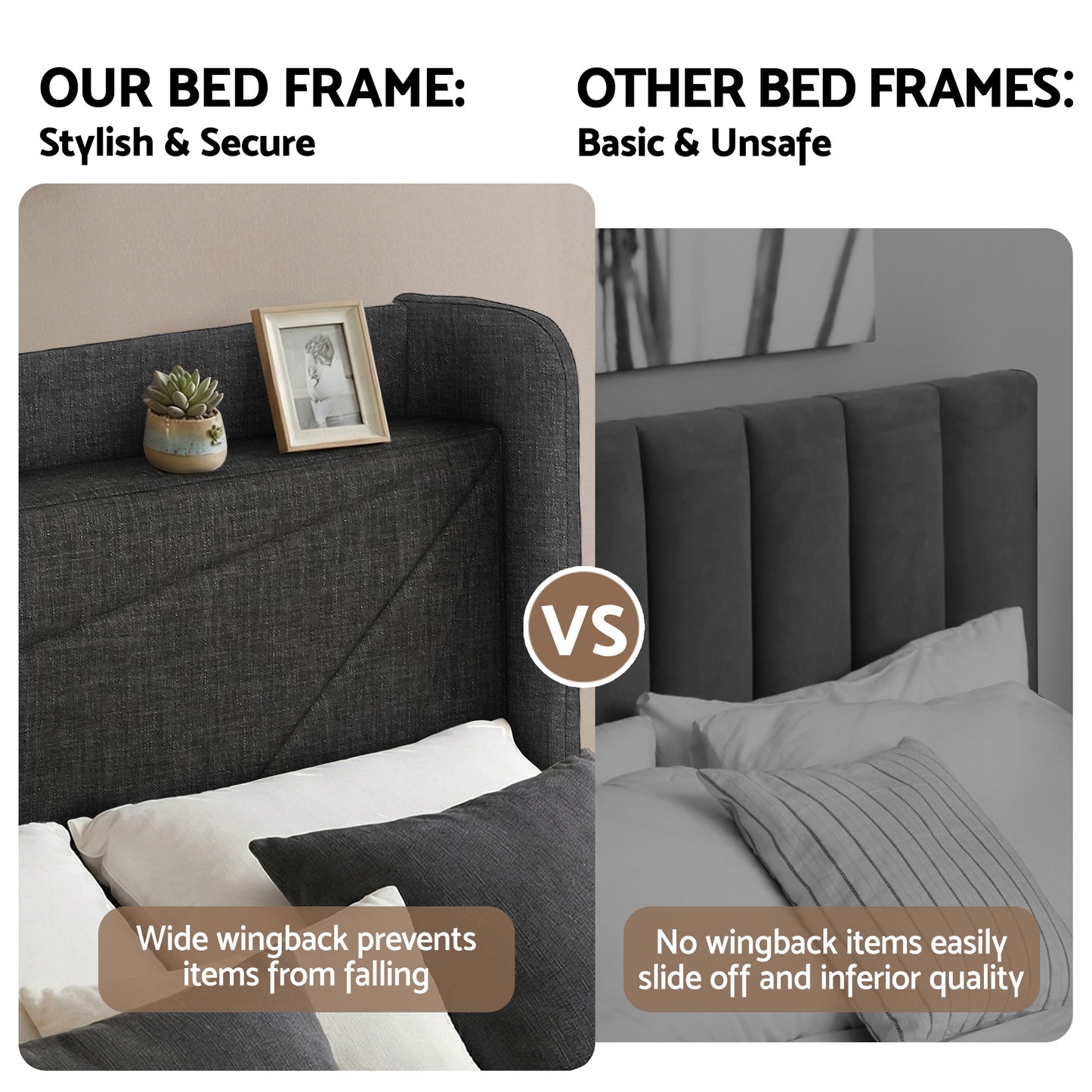 Sicily Bed Frame Gas Lift Storage Bed with Charging Ports Upholstered Geometric Headboard - Charcoal Grey Queen