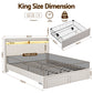 Solvian Bed Frame with Shelf Storage Drawers Charging Station Mood Lighting - Beige King