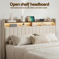Solvian Bed Frame with Shelf Storage Drawers Charging Station Mood Lighting - Beige King