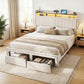 Solvian Bed Frame with Shelf Storage Drawers Charging Station Mood Lighting - White Queen