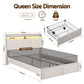 Solvian Bed Frame with Shelf Storage Drawers Charging Station Mood Lighting - White Queen