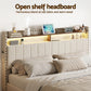 Solvian Bed Frame with Shelf Storage Drawers Charging Station Mood Lighting - White Queen