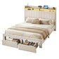Solvian Bed Frame with Shelf Storage Drawers Charging Station Mood Lighting - White Queen