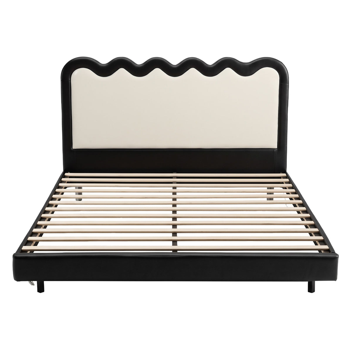 Ondine Bed Frame Floating Design with RGB LED and USB Charging - Black & Beige Queen