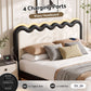 Ondine Bed Frame Floating Design with RGB LED and USB Charging - Black & Beige Queen