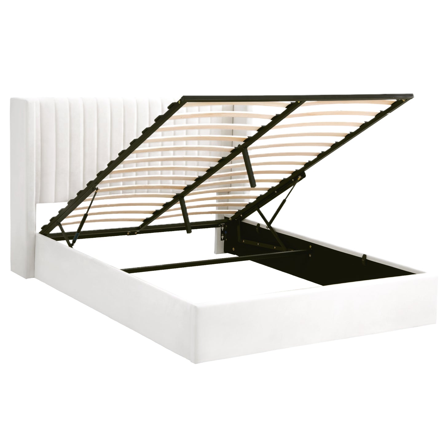 Alora Bed Frame with Gaslift Storage USB Type-C Charging Ports Velvet Upholstery - White Double