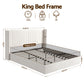 Alora Bed Frame with Gaslift Storage USB Type-C Charging Ports Velvet Upholstery - White King