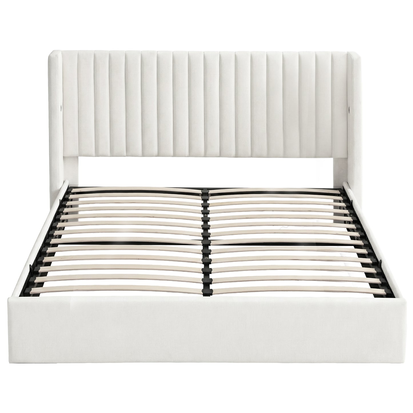 Alora Bed Frame with Gaslift Storage USB Type-C Charging Ports Velvet Upholstery - White King