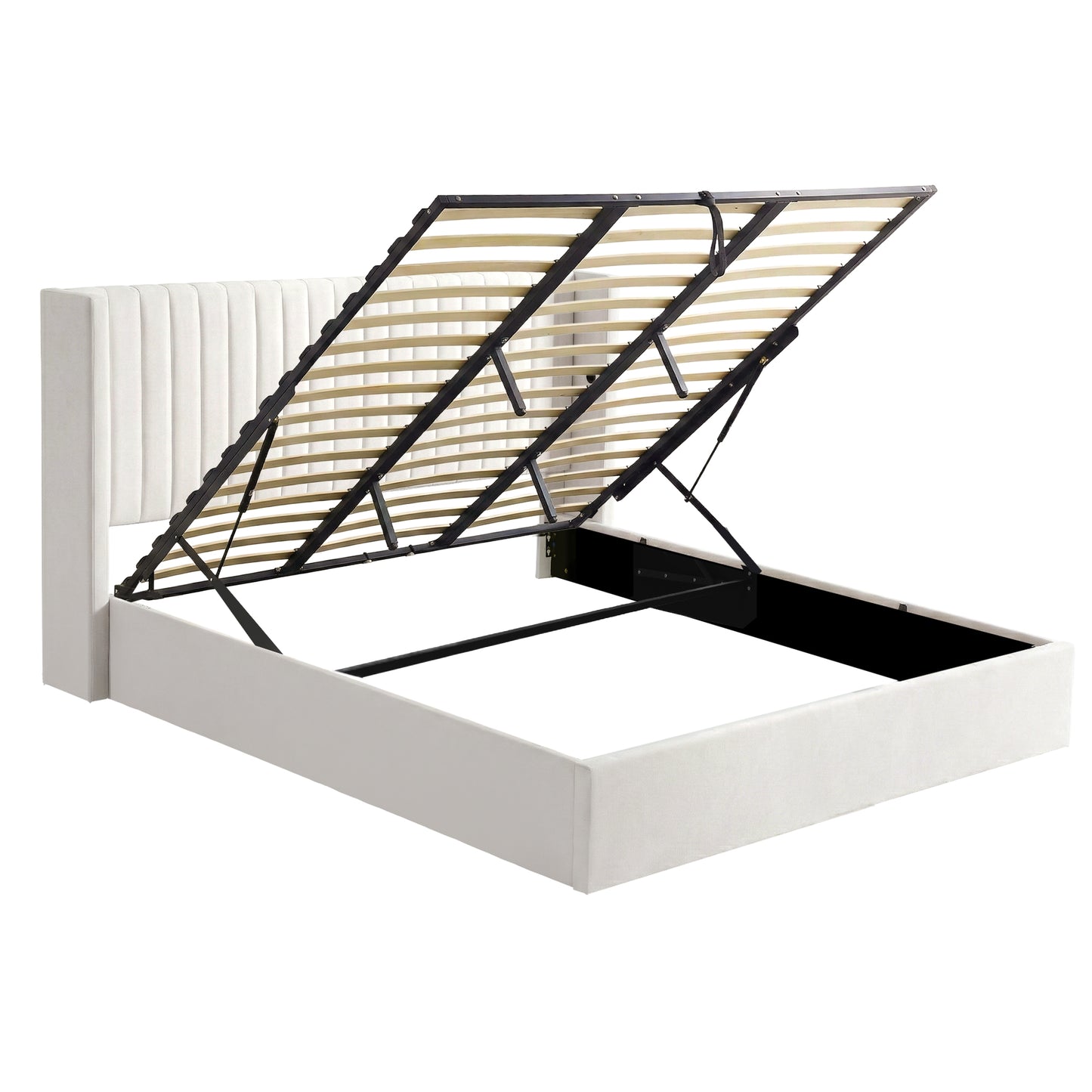 Alora Bed Frame with Gaslift Storage USB Type-C Charging Ports Velvet Upholstery - White King