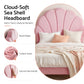 Vella Bed Frame Scallop Upholstered Headboard Velvet Platform Base - Pink Single