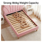 Vella Bed Frame Scallop Upholstered Headboard Velvet Platform Base - Pink Single