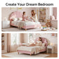 Vella Bed Frame Scallop Upholstered Headboard Velvet Platform Base - Pink Single
