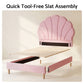 Vella Bed Frame Scallop Upholstered Headboard Velvet Platform Base - Pink Single