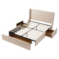 Cashmere Bed Frame with 3 Storage Drawers Wingback Headboard Heavy Duty Metal Platform Base - Beige King