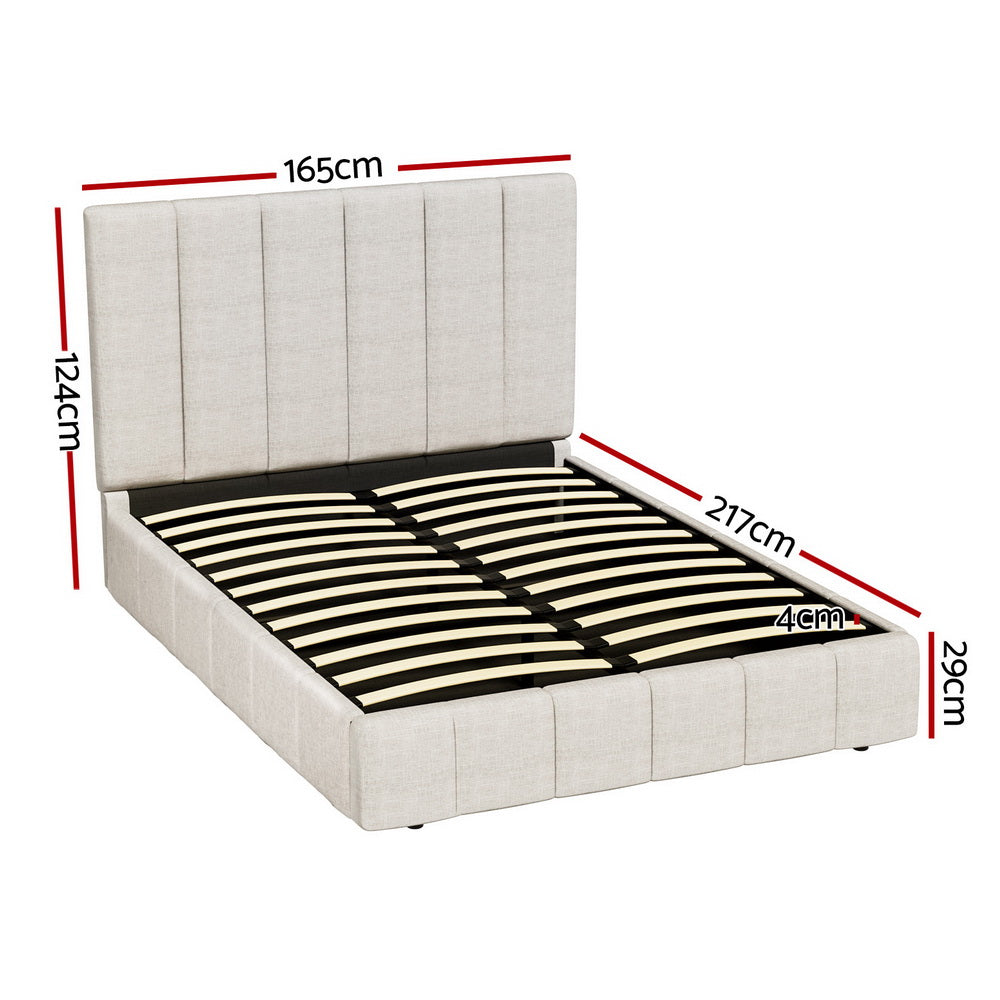 Harlech Queen Bedroom Suite 5 Piece 1x Queen Mattress, 1x Queen Fabric Bed Frame, 2x Wooden Bedside Tables and 1x Tallboy